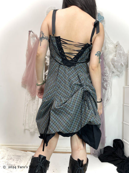 button up tartan ruched dress, euro label