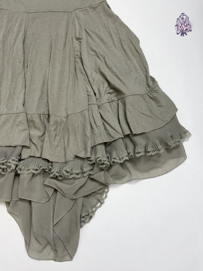 khaki midi skirt with pleated trim, euro label