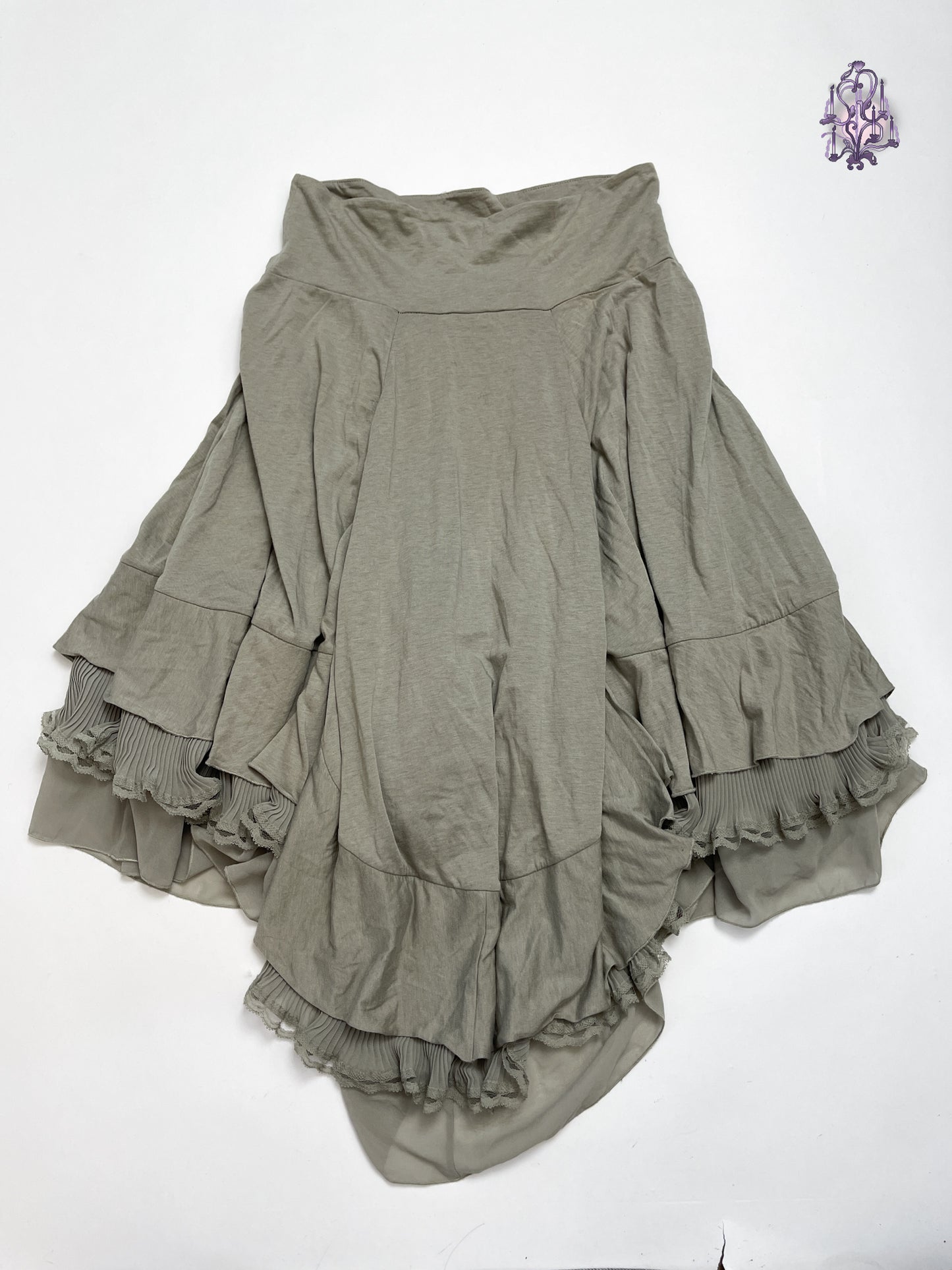 khaki midi skirt with pleated trim, euro label