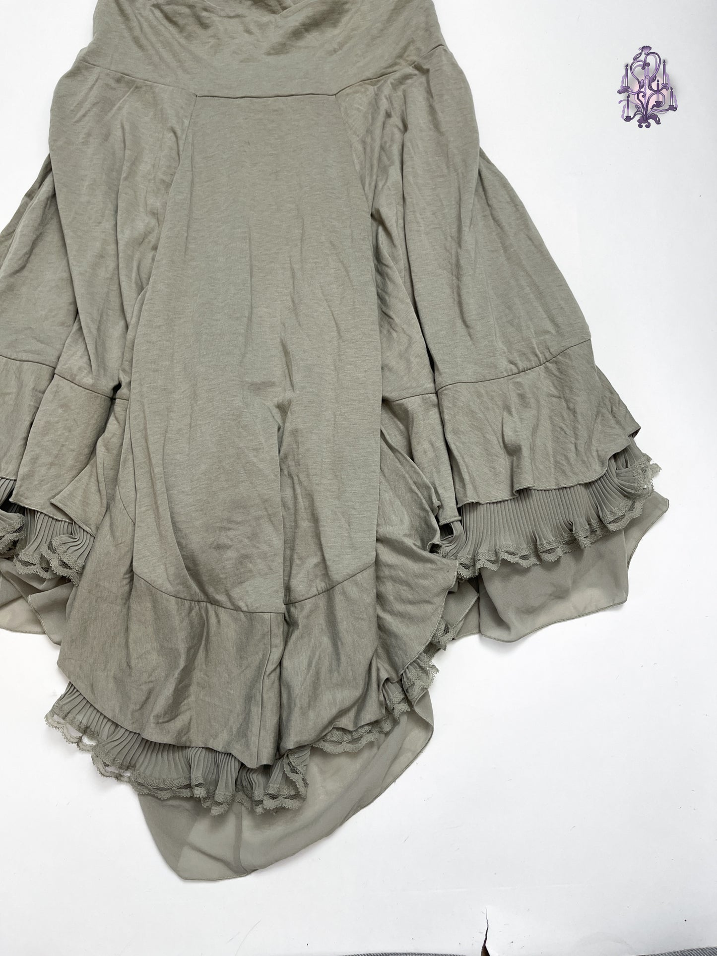 khaki midi skirt with pleated trim, euro label