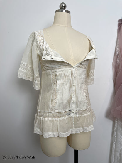 button up pleated blouse, japanese label nine