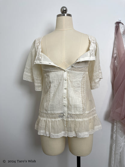 button up pleated blouse, japanese label nine