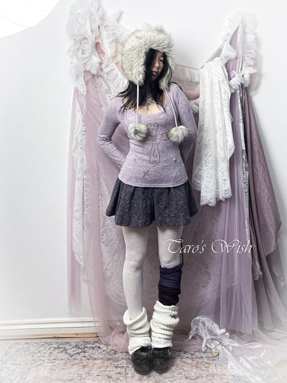 CHAOS ANGEL Cross Rivets Patterns Long Sleeves Top in Taro Lilac Color
