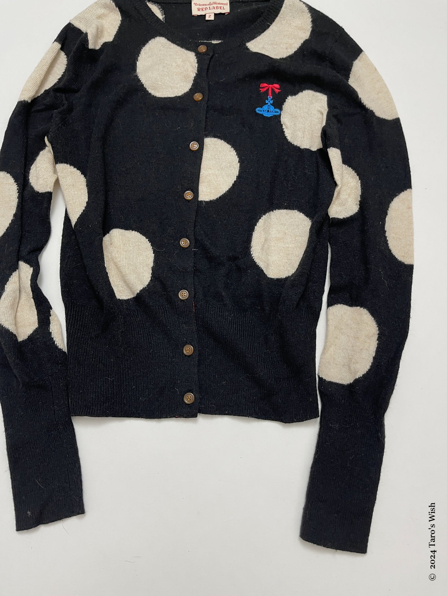 dots cardigan, japanese brand vivienne westwood