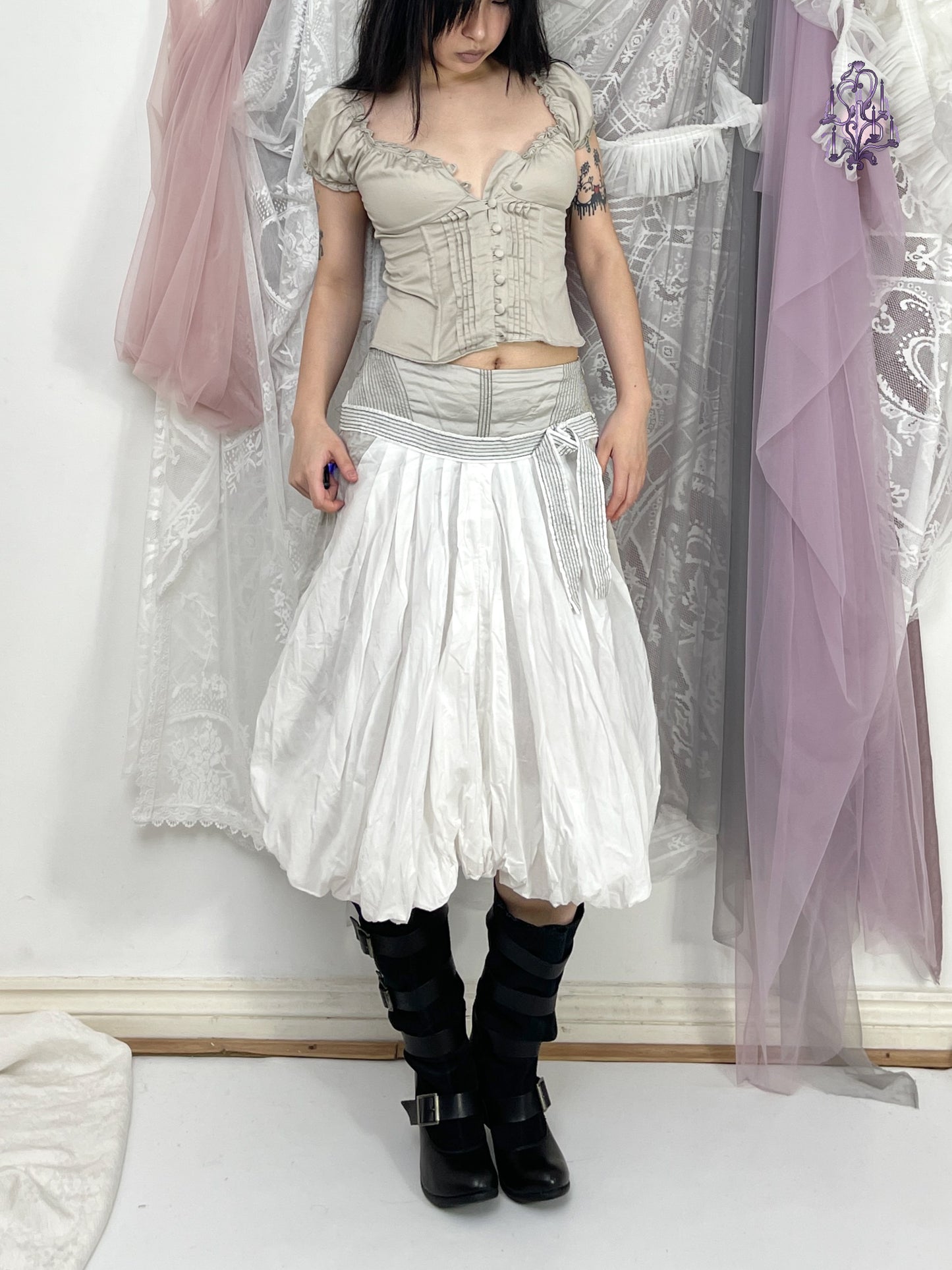 button up milkmaid corset top by morgan de toi