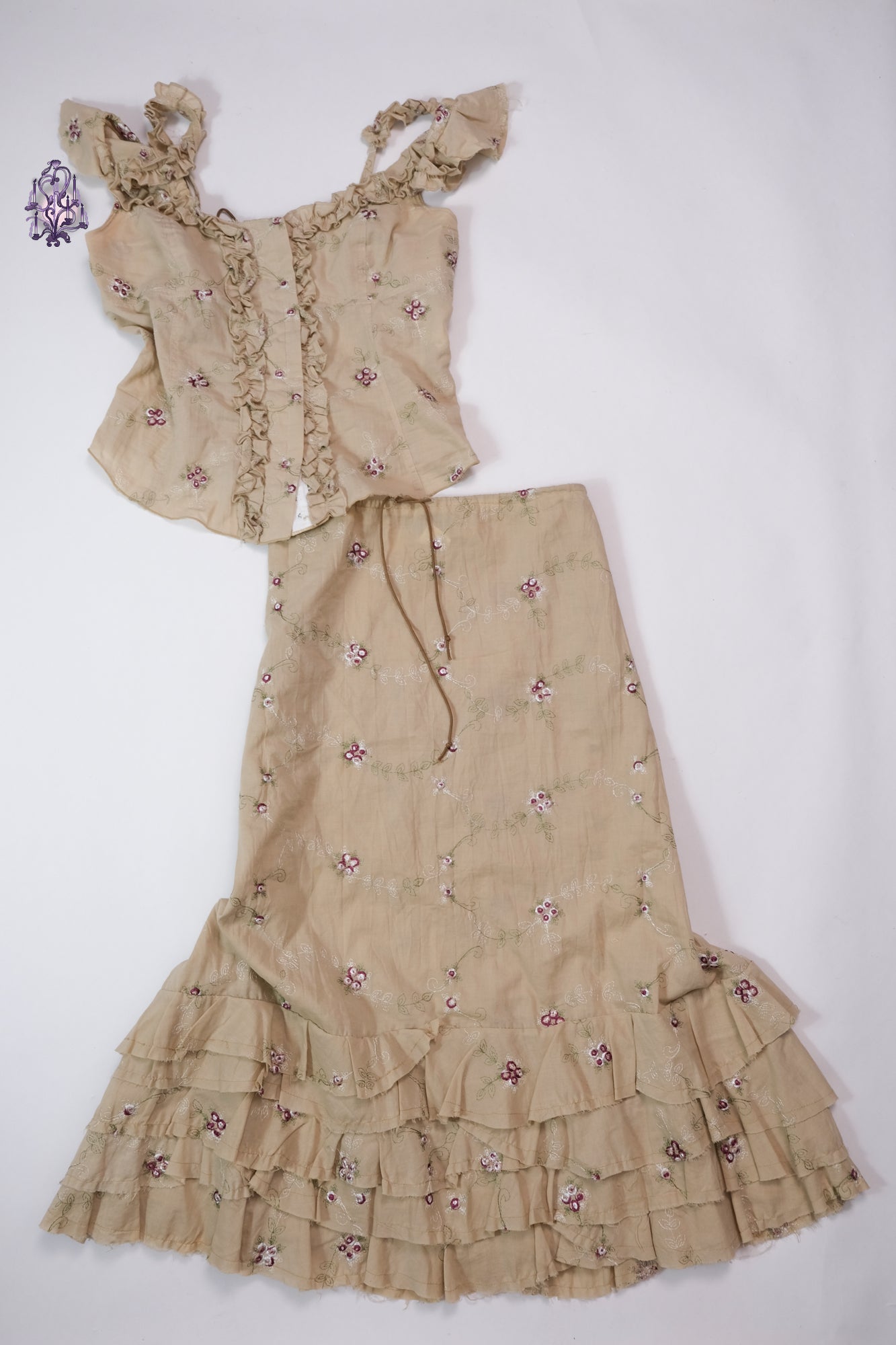 Milkmaid cottagecore lace up corset blouse and skirt set