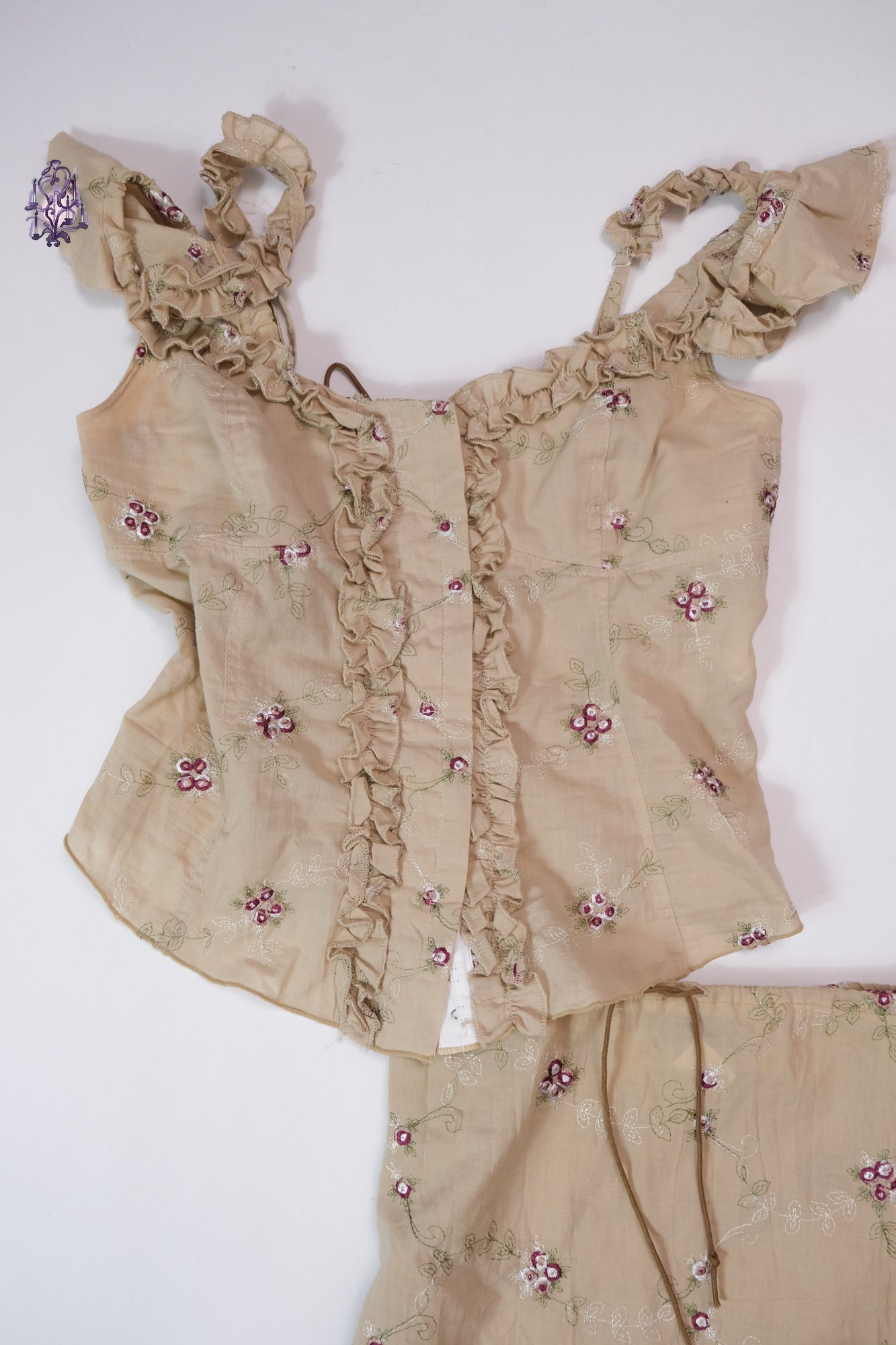 Milkmaid cottagecore lace up corset blouse and skirt set