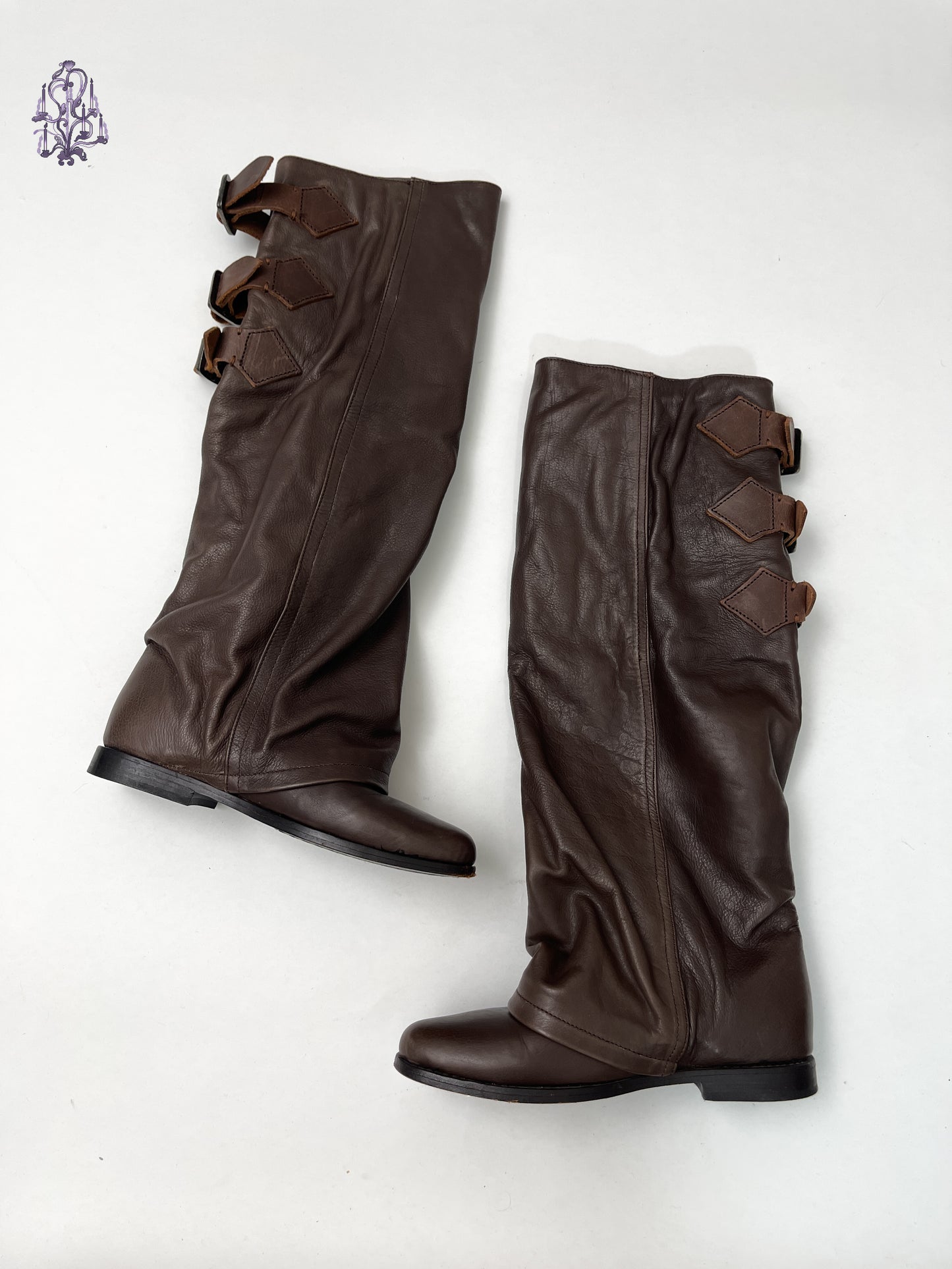 ZUCCa genuine leather triple belts slouch boots in brown size S