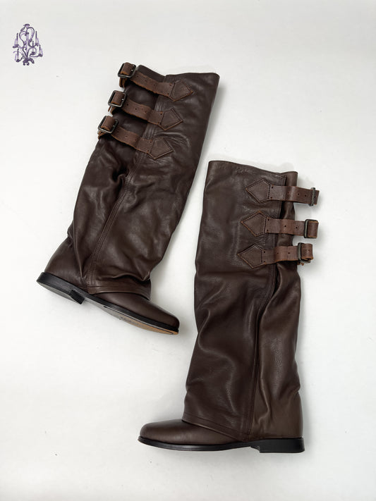 ZUCCa genuine leather triple belts slouch boots in brown size S