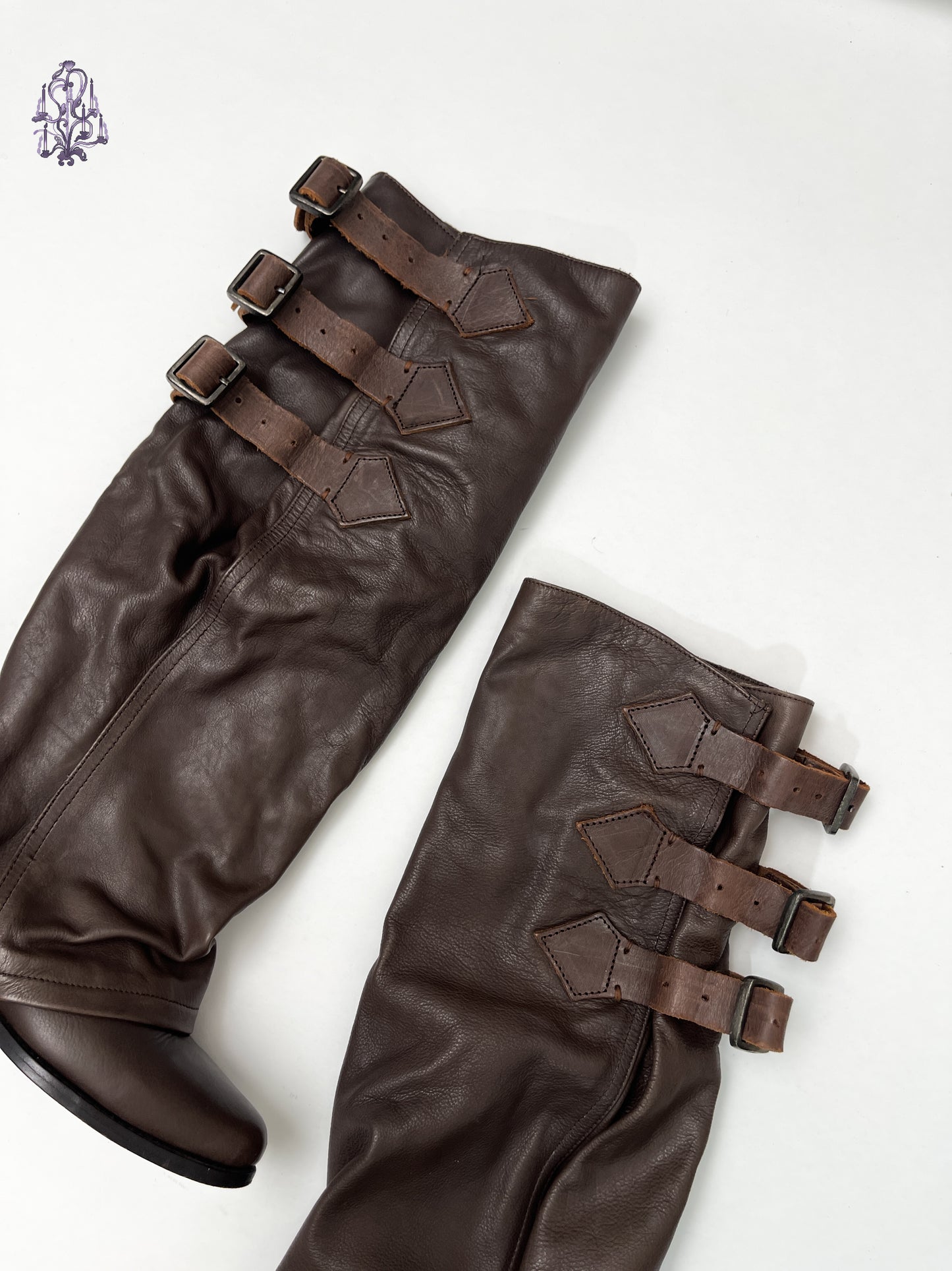 ZUCCa genuine leather triple belts slouch boots in brown size S