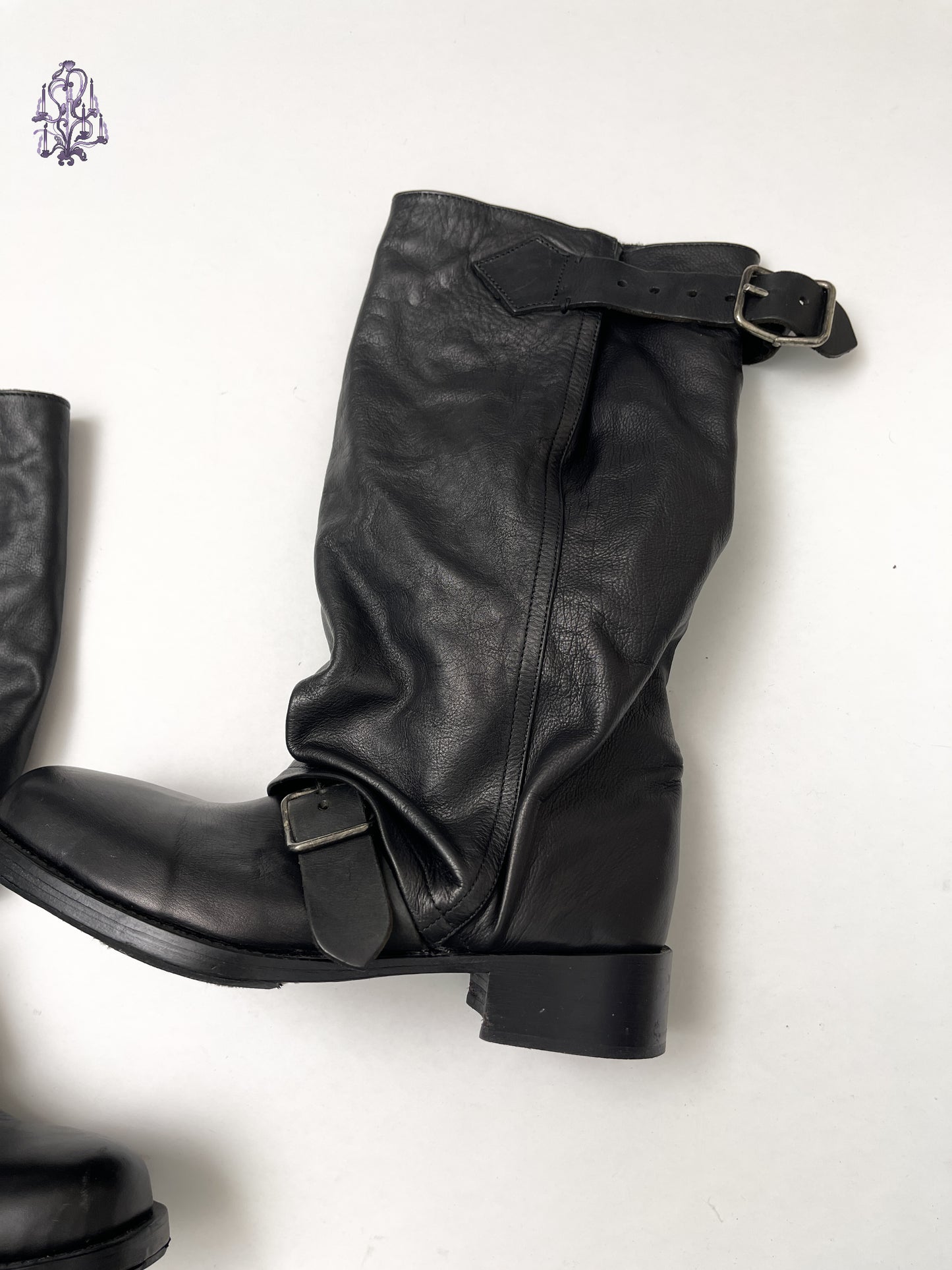 ZUCCa genuine leather 1 belt slouch boots in black men size M