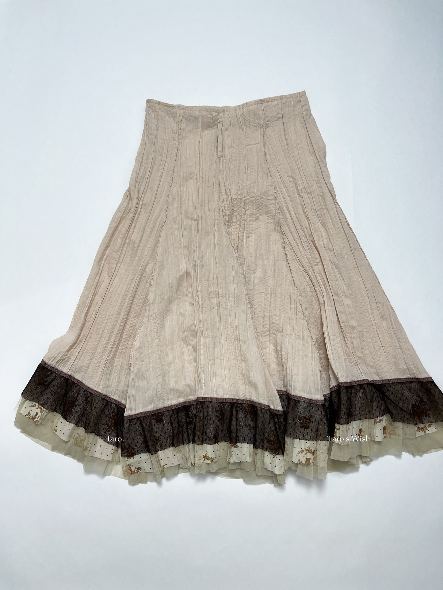 Italian Brand Maxi Skirt in Beige with Brown Floral Layers