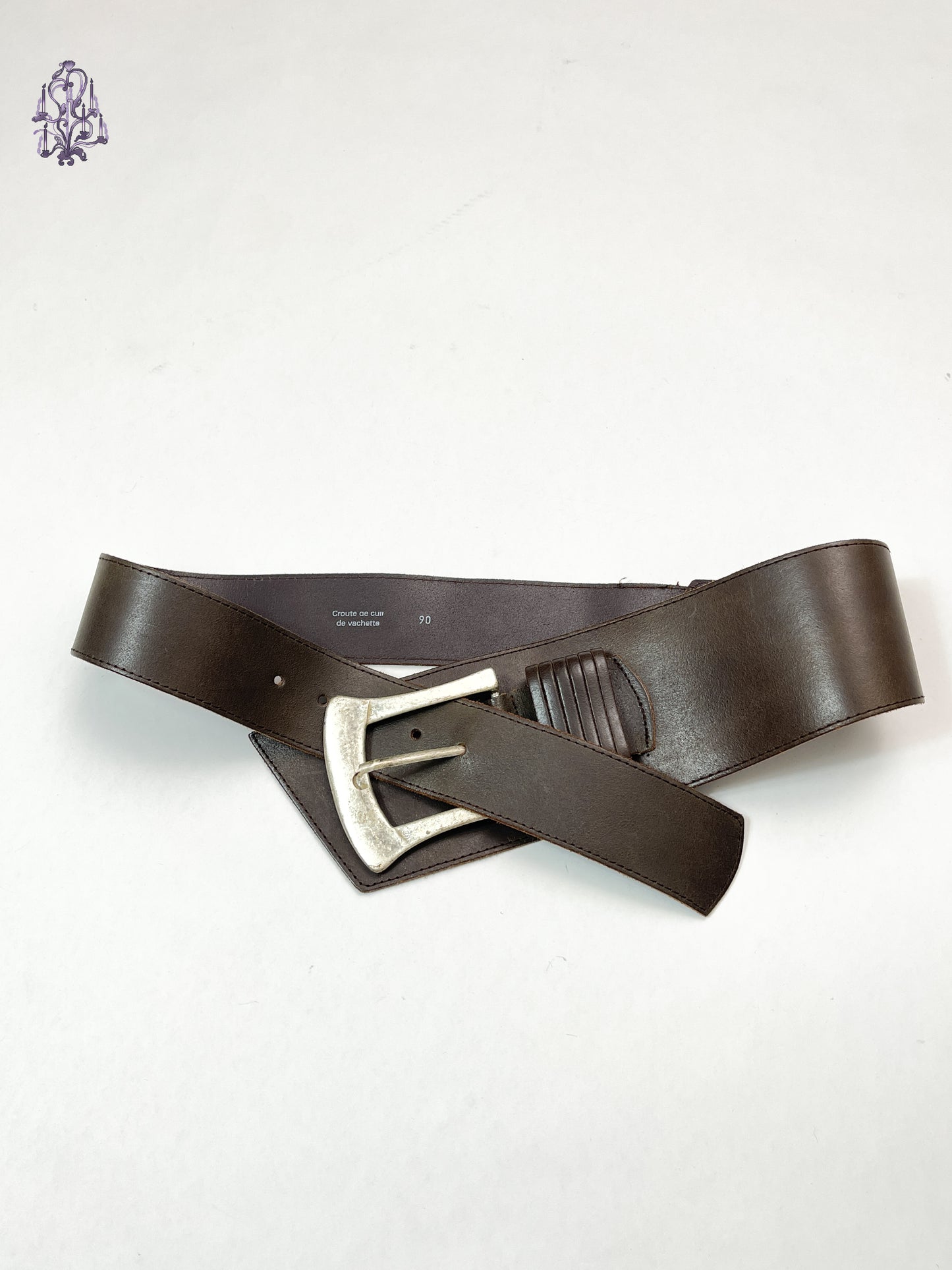 Vintage real leather wide belt