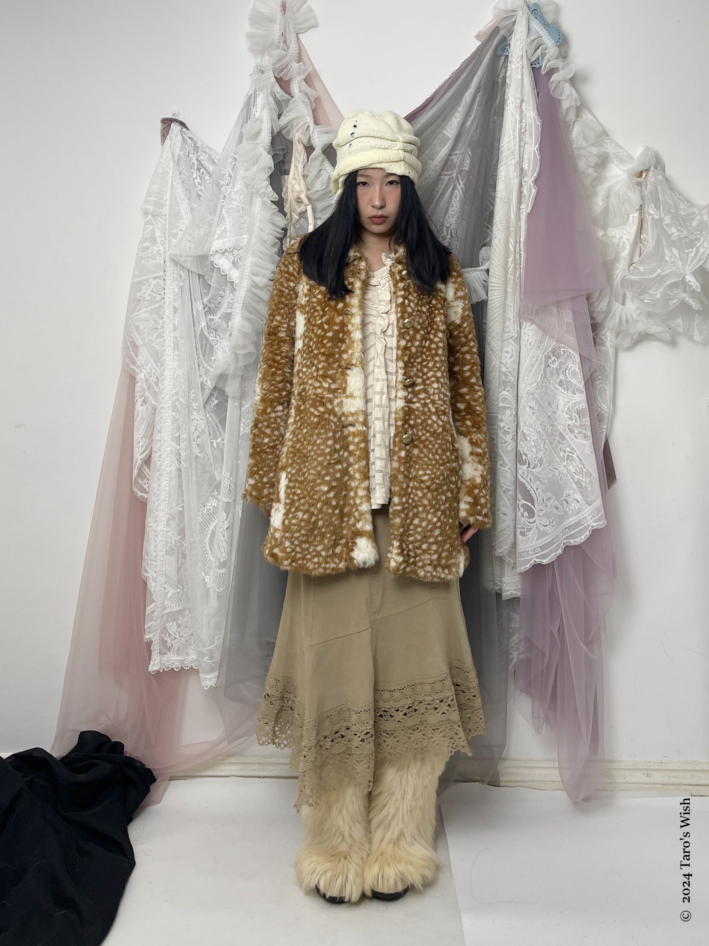 faux fur bambi coat, japanese label royal party