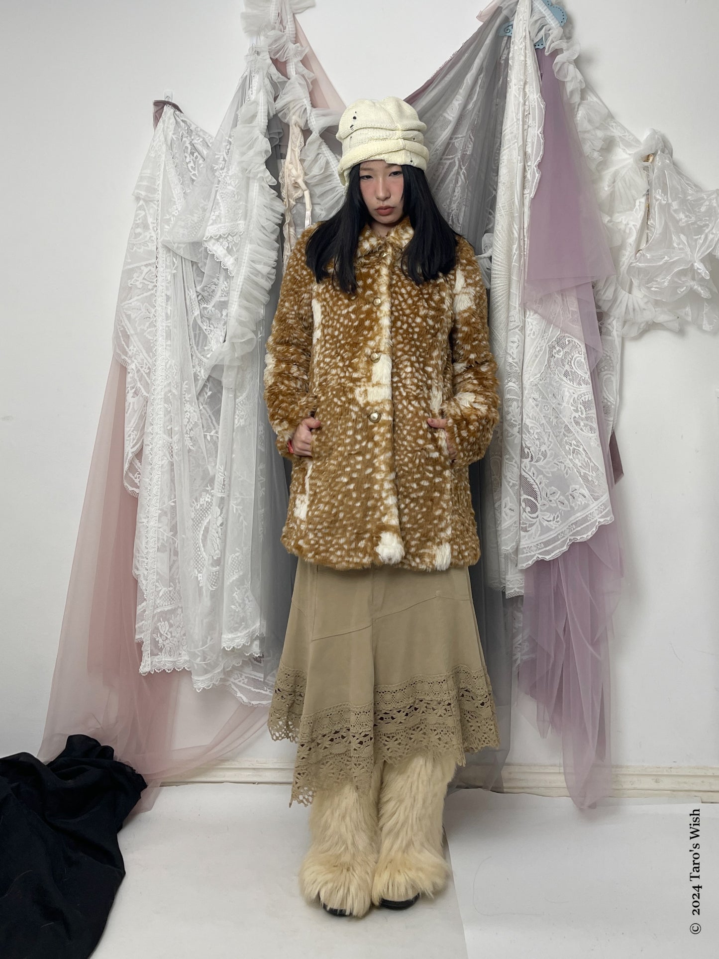 faux fur bambi coat, japanese label royal party