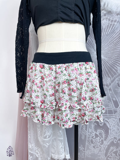 Floral print layered mini skirt