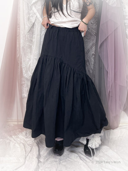 Asymmetric ruched maxi skirt