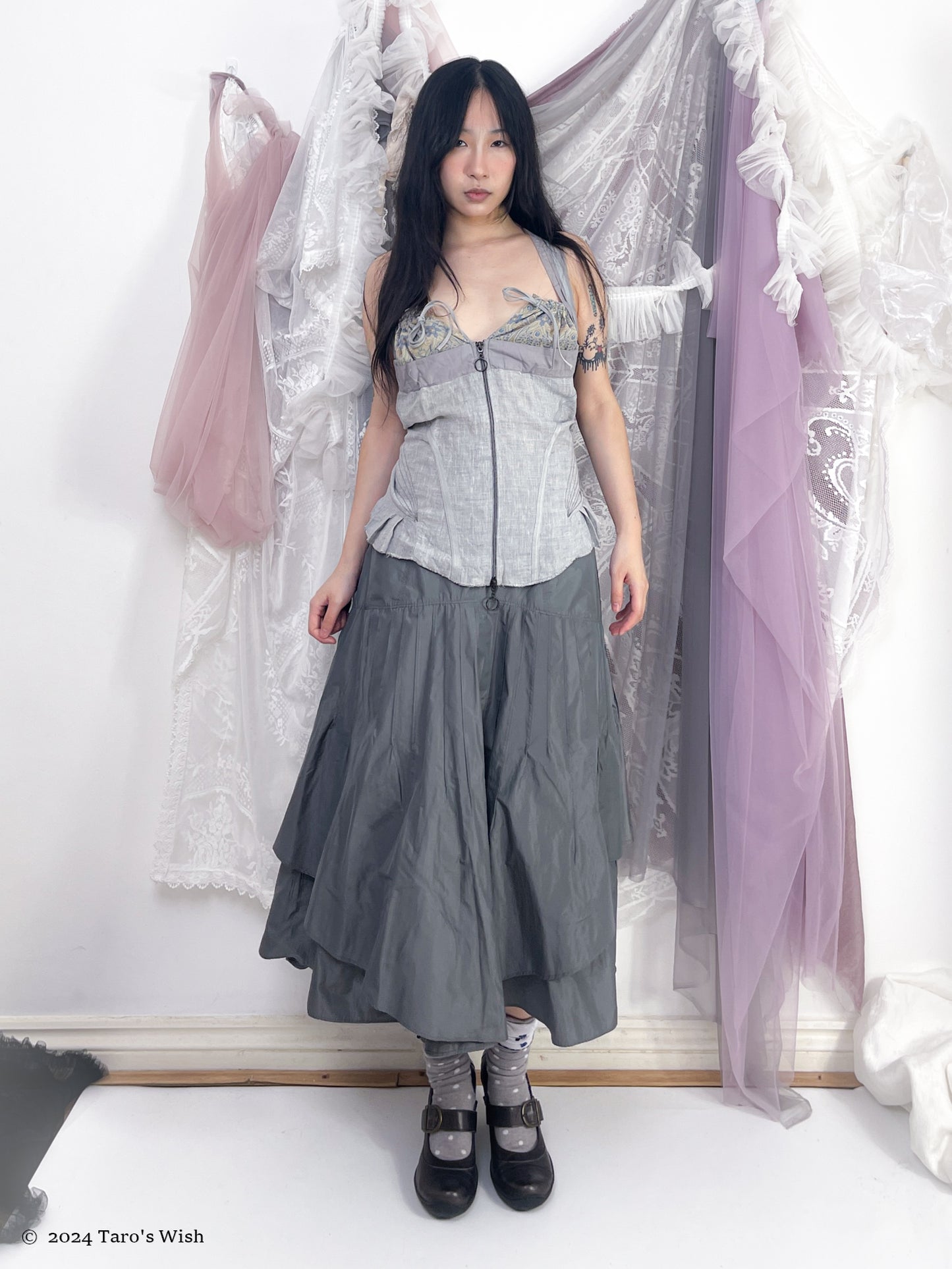 futuristic maxi skirt in grey, japanese label senso unico io comme io