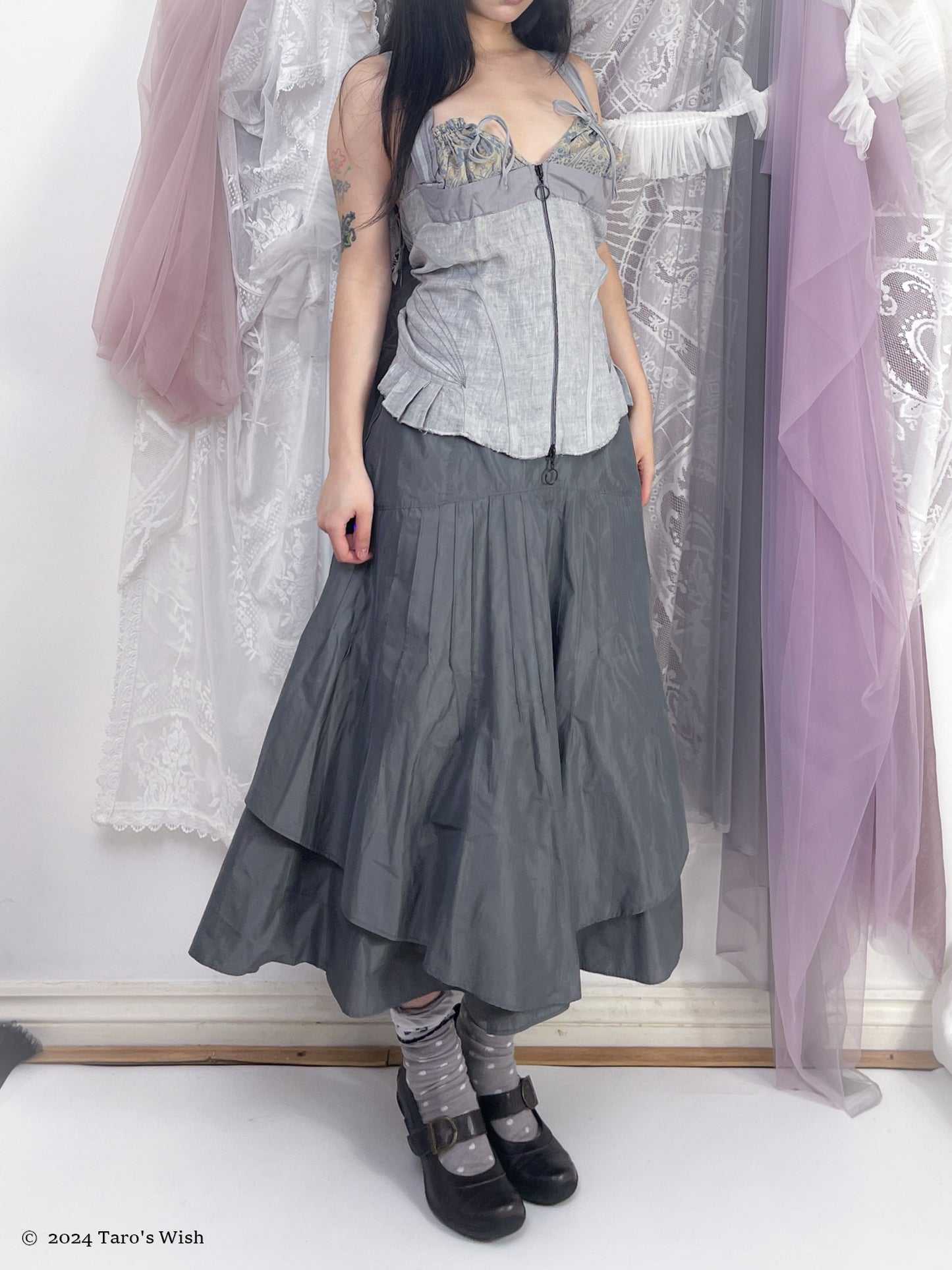 futuristic maxi skirt in grey, japanese label senso unico io comme io