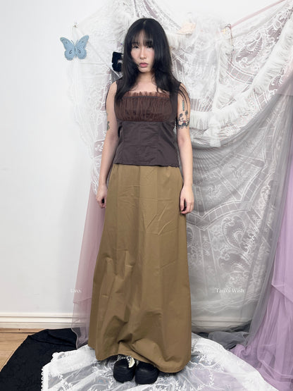 Long Maxi Skirt with Bow Pleated Design In the Back