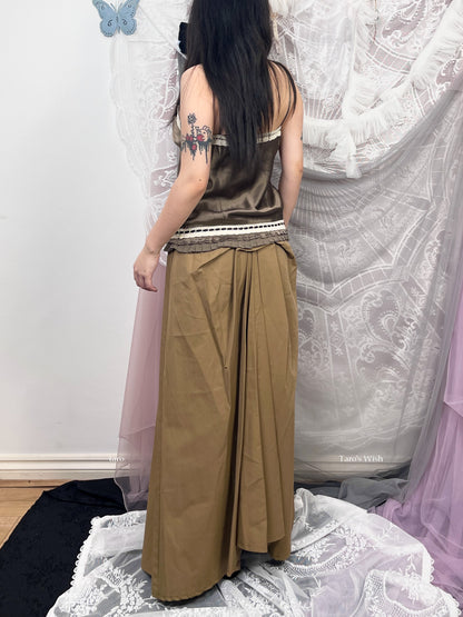 Long Maxi Skirt with Bow Pleated Design In the Back