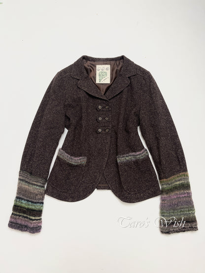 Senso Unico Io Comme Io Glitter Brown Jacket with Knitted Mohair Patch Sleeves