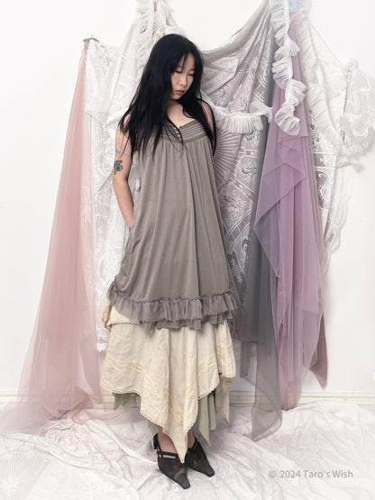 Mori kei ruffle hem button up dress