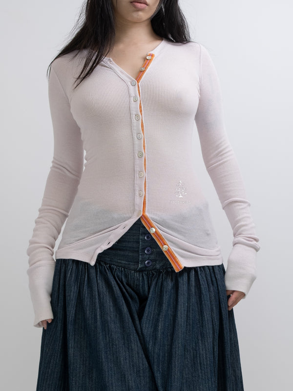 CREAM LONG SLEEVE BUTTON TEE