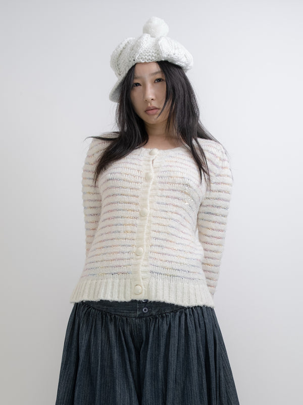 CECIL MCBEE PASTEL STRIPE KNIT CARDIGAN