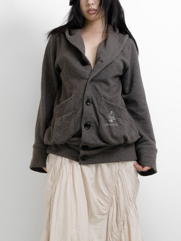 BROWN GLITTER  HOODED BUTTON CARDIGAN