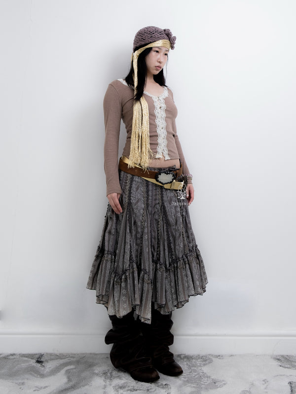 GREY LAYERED RUFFLE CHIFFON SKIRT