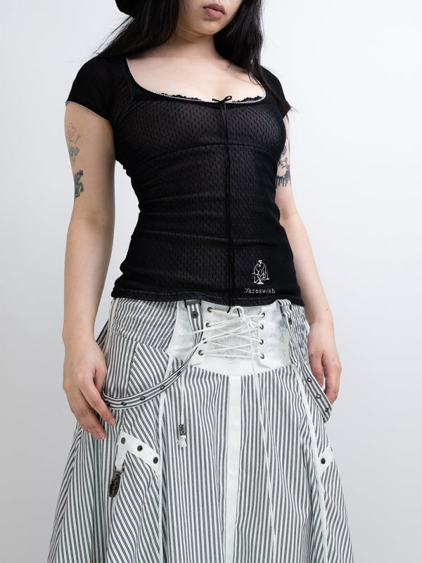 BLACK MESH SCOOP NECK TOP