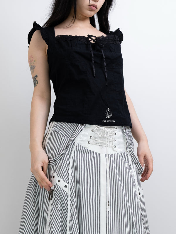 MORGAN BLACK RUFFLE LACE SLEEVELESS TOP