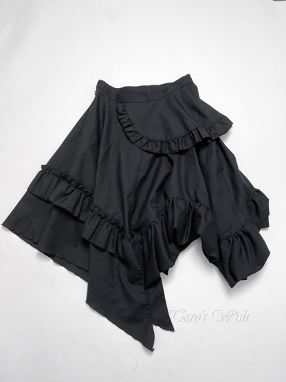 Black Peace Now Asymmetrical Button Up Flared Midi Skirt