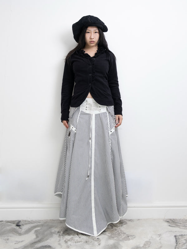 ATSURO TAYAMA BLACK RUFFLE COLLAR FLEECE CARDIGAN
