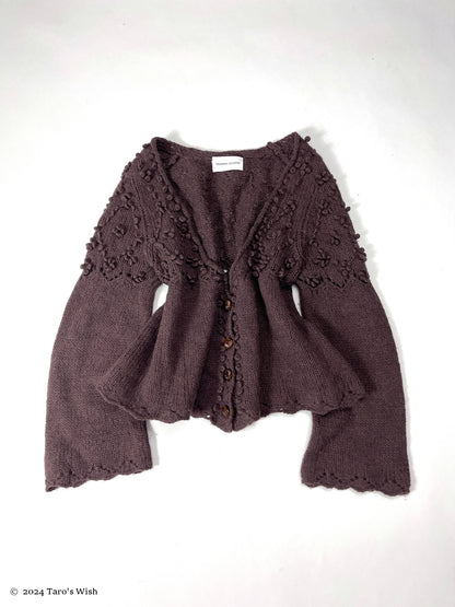 pompom flared sleeves knit cardigan in brown, tsumori chisato