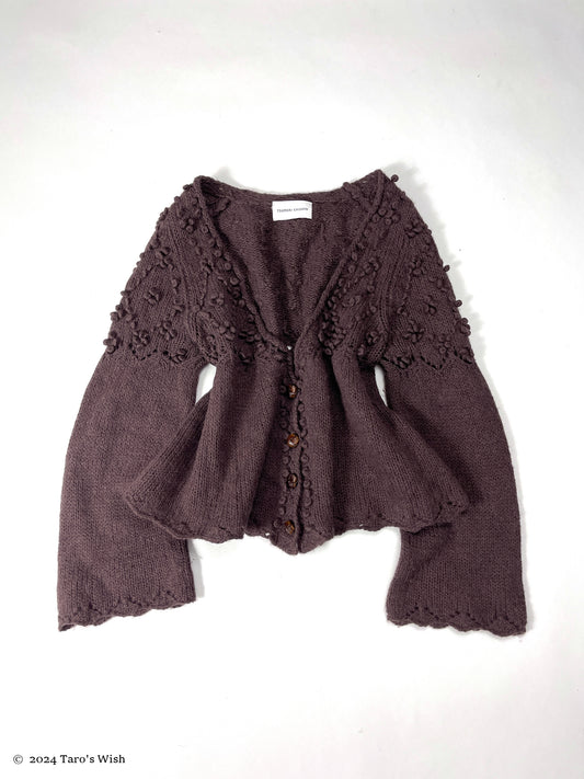 pompom flared sleeves knit cardigan in brown, tsumori chisato