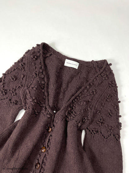 pompom flared sleeves knit cardigan in brown, tsumori chisato