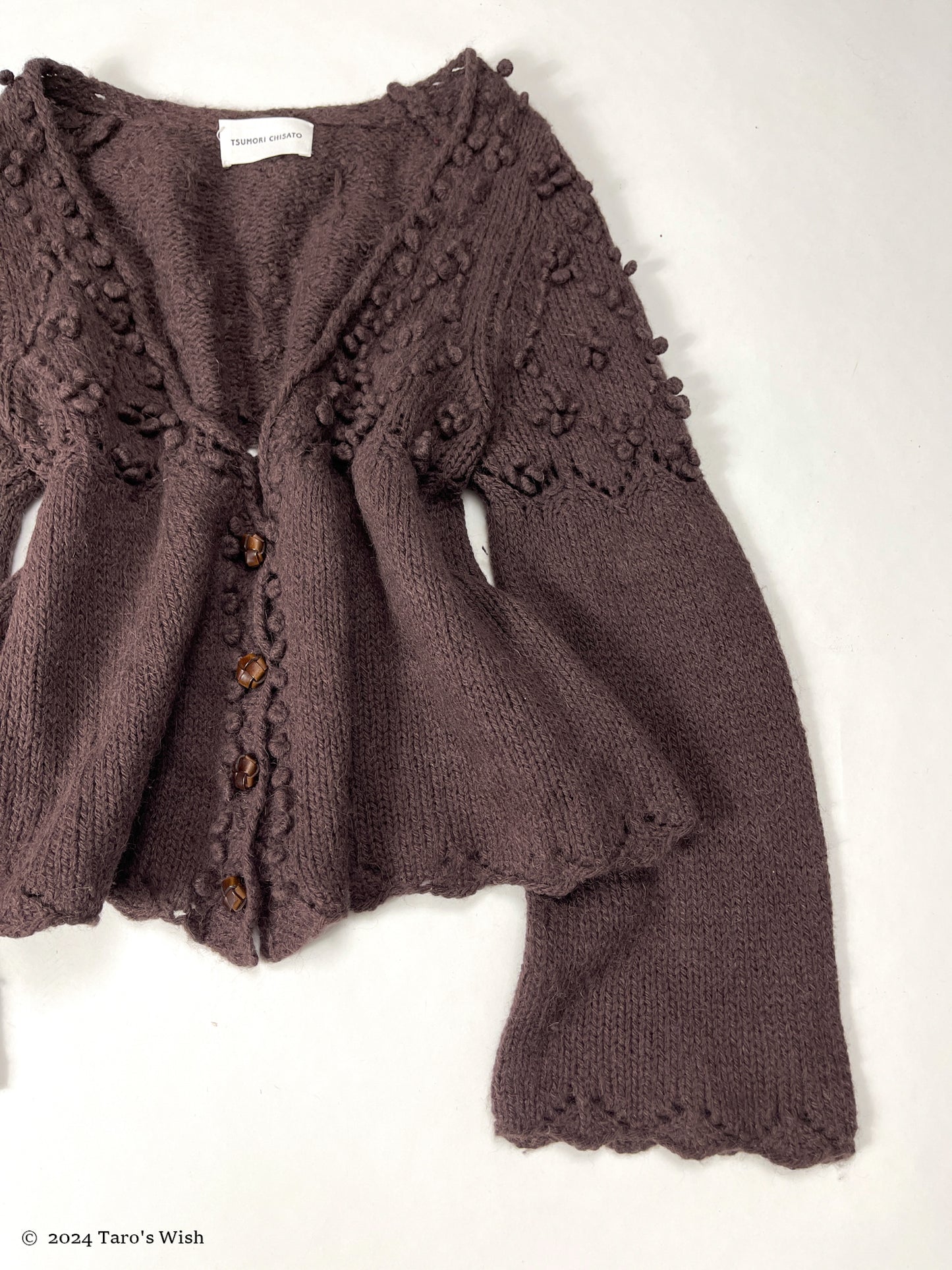 pompom flared sleeves knit cardigan in brown, tsumori chisato