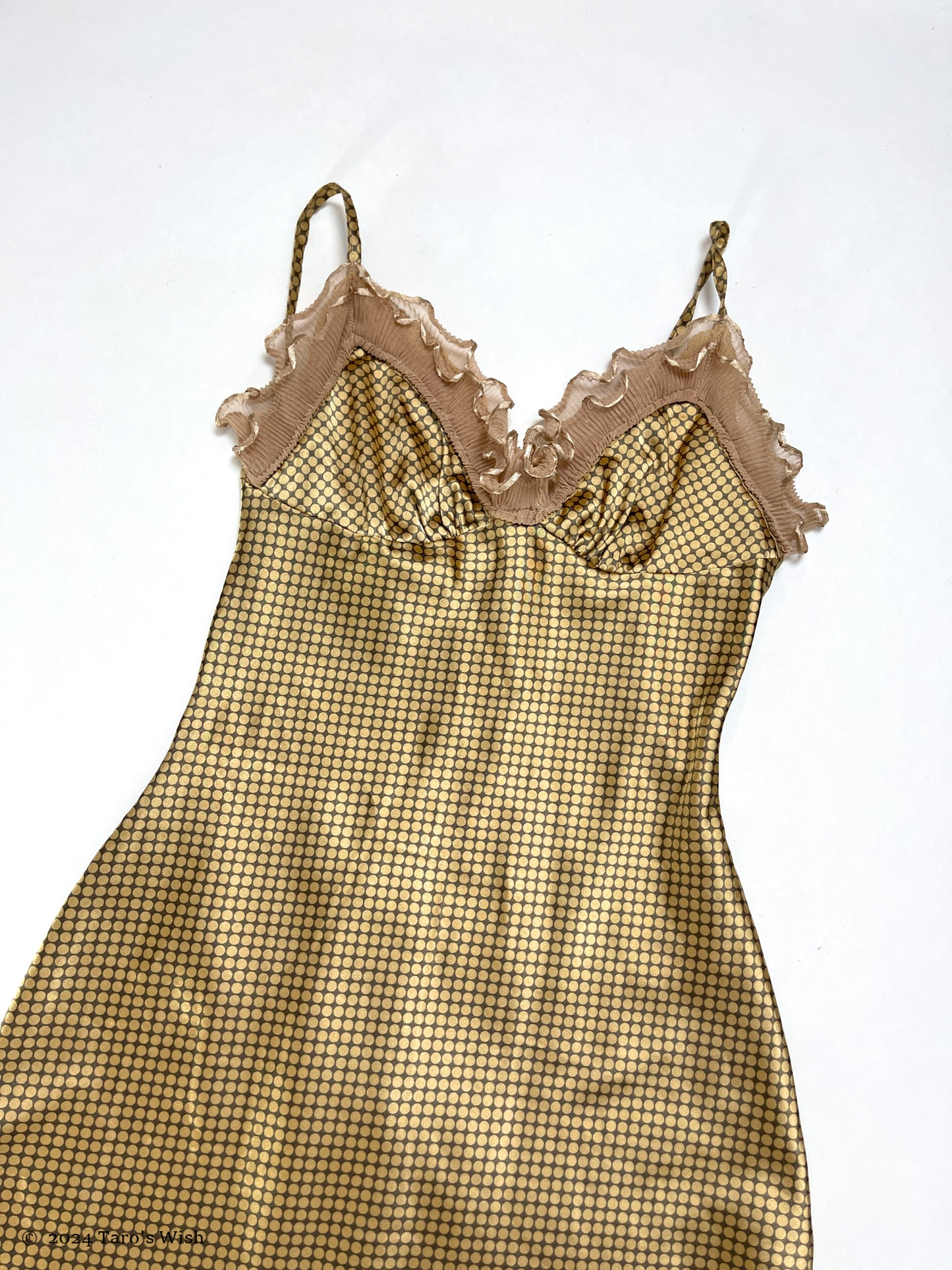 polka dots gold pleats trim dress, euro label