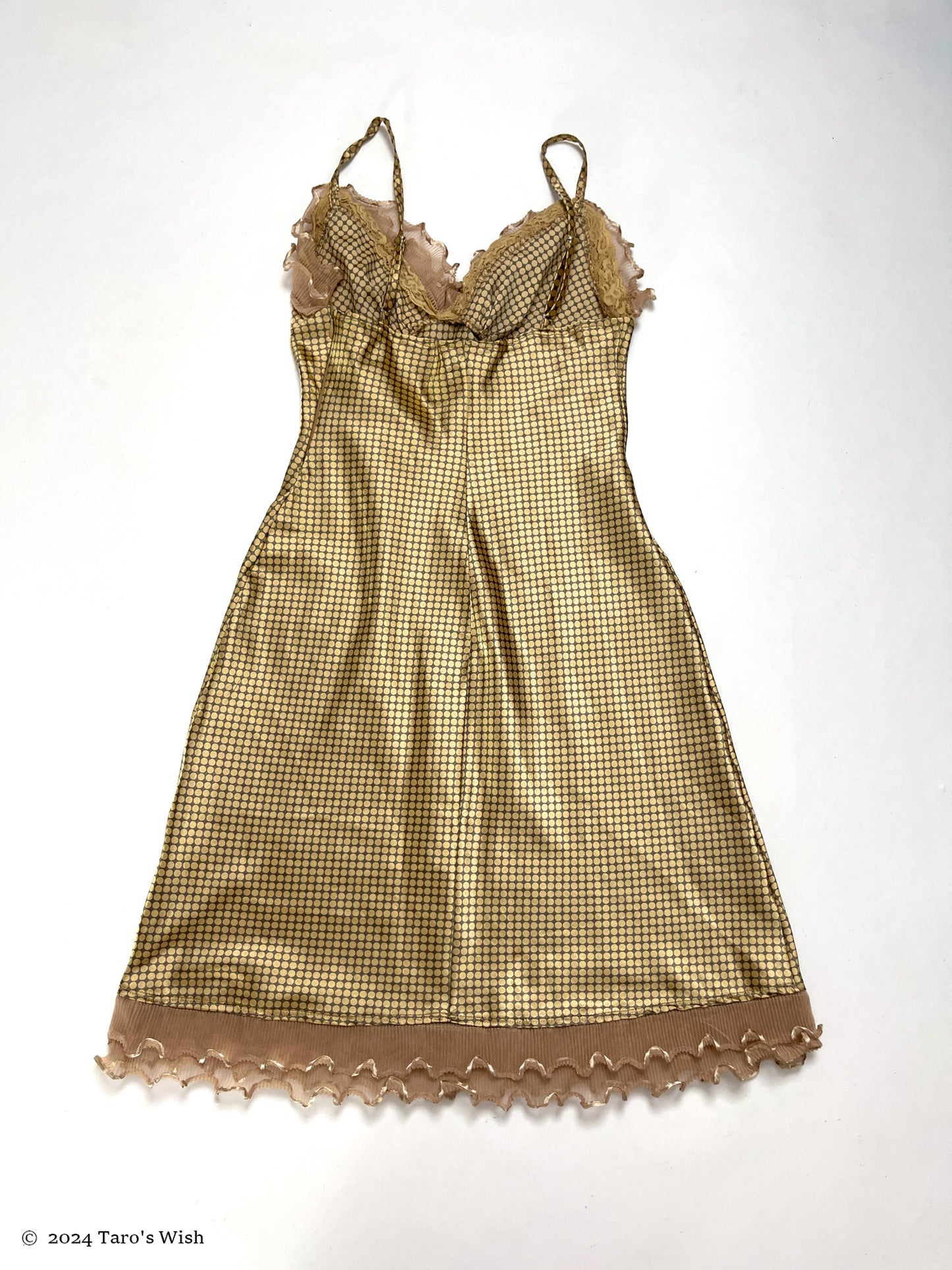 polka dots gold pleats trim dress, euro label