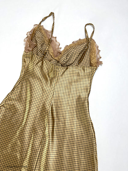 polka dots gold pleats trim dress, euro label