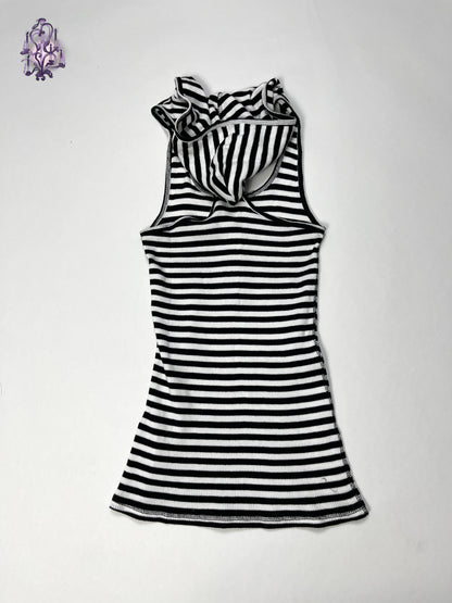 Gladnews striped button up sleeveless hoodie