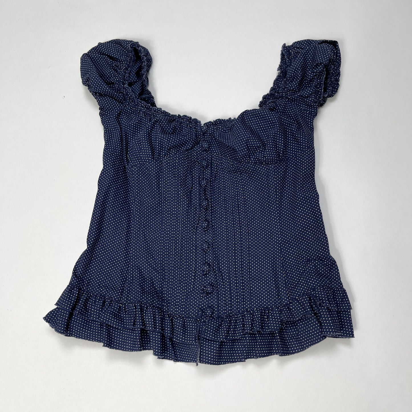 Double Standard button up polka dots milkmaid corset top in navy