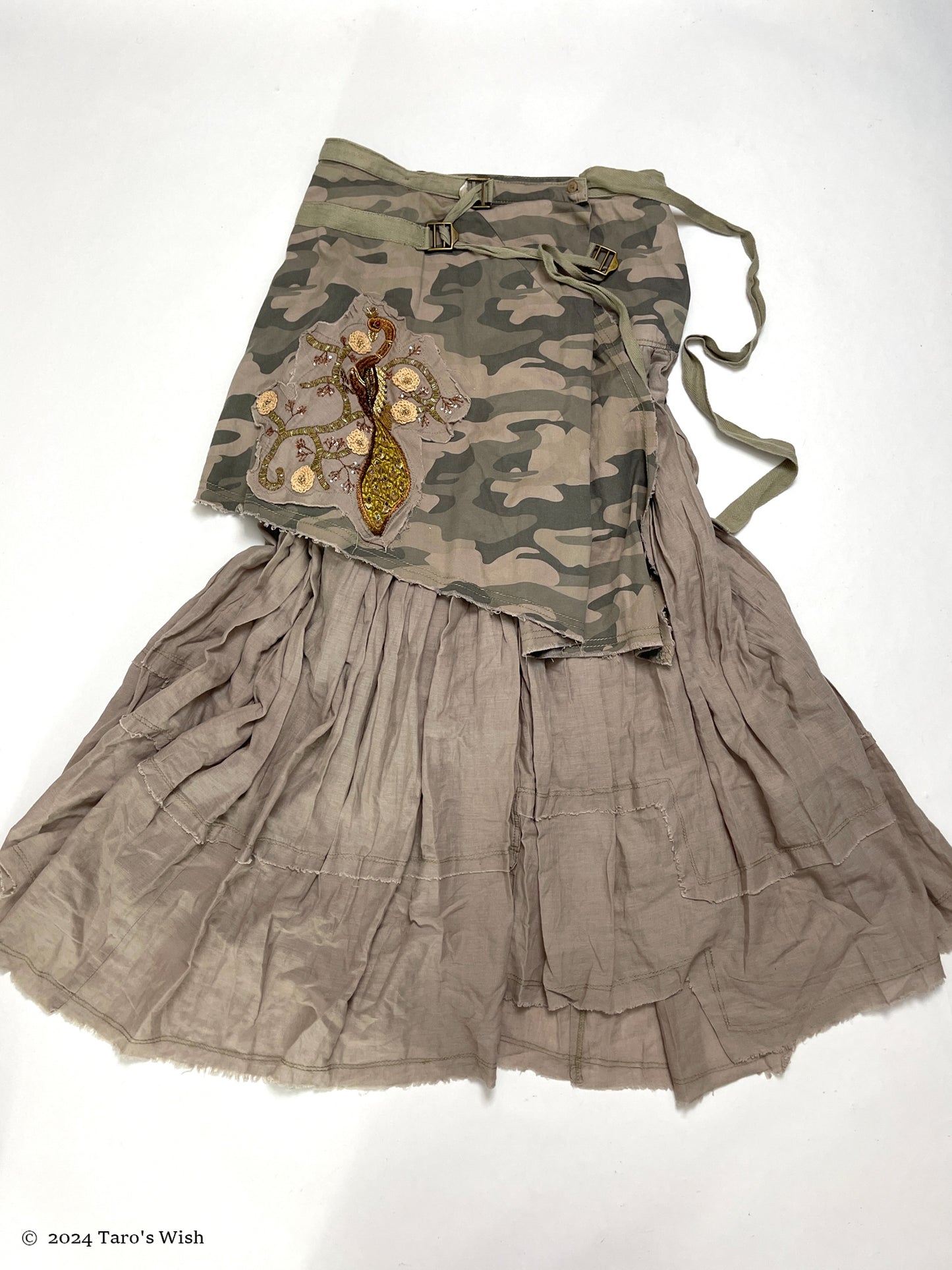 asymmetric camo multi belt maxi skirt, euro label