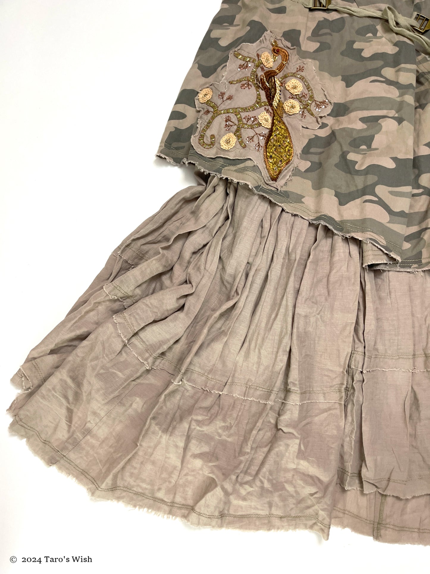 asymmetric camo multi belt maxi skirt, euro label