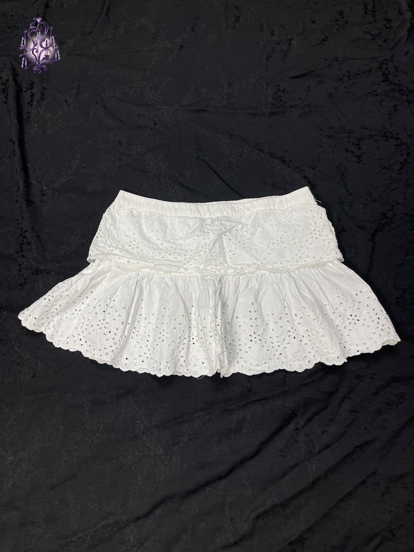 Cotton lace eyelets mini skirt