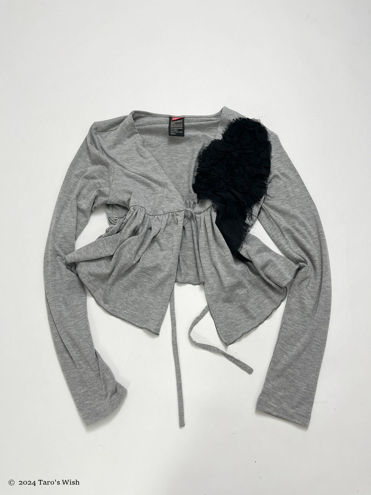 asymmetric black ruffle details cardigan in grey, japanese label double standard