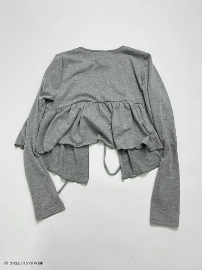 DOUBLE STANDARD asymmetric black ruffle details cardigan in grey