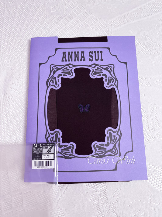ANNA SUI Butterfly Embroidered Tights in Burgundy